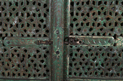 Antique Indian Jali Fretwork Teak Door Pair