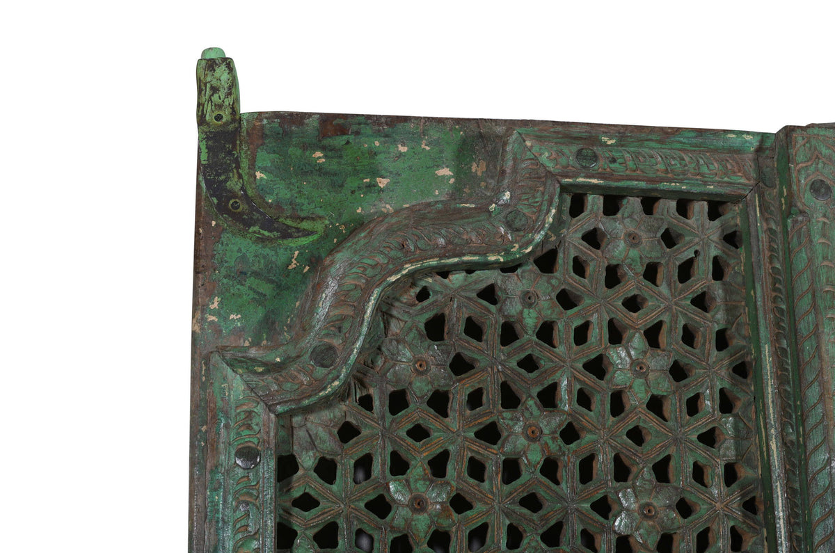 Antique Indian Jali Fretwork Teak Door Pair
