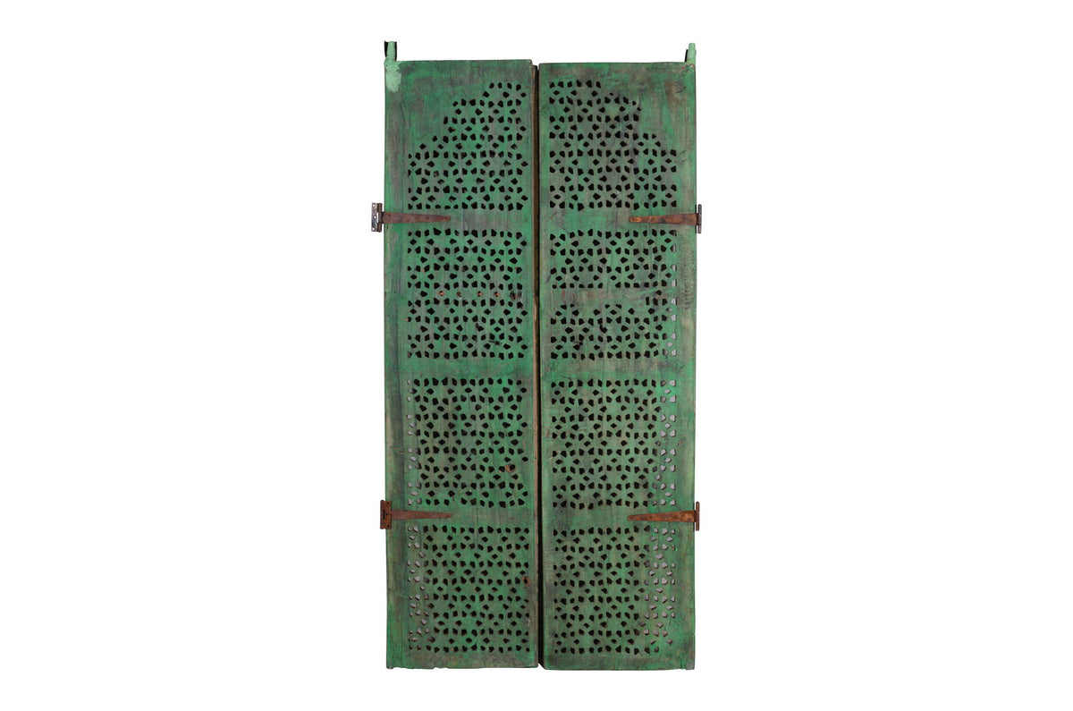 Antique Indian Jali Fretwork Teak Door Pair