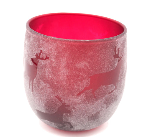 Ruby Red Frosted Reindeer Glass Cotive T-light holder