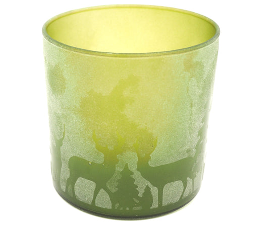 Moss Green Frosted Reindeer Glass Cotive T-light holder