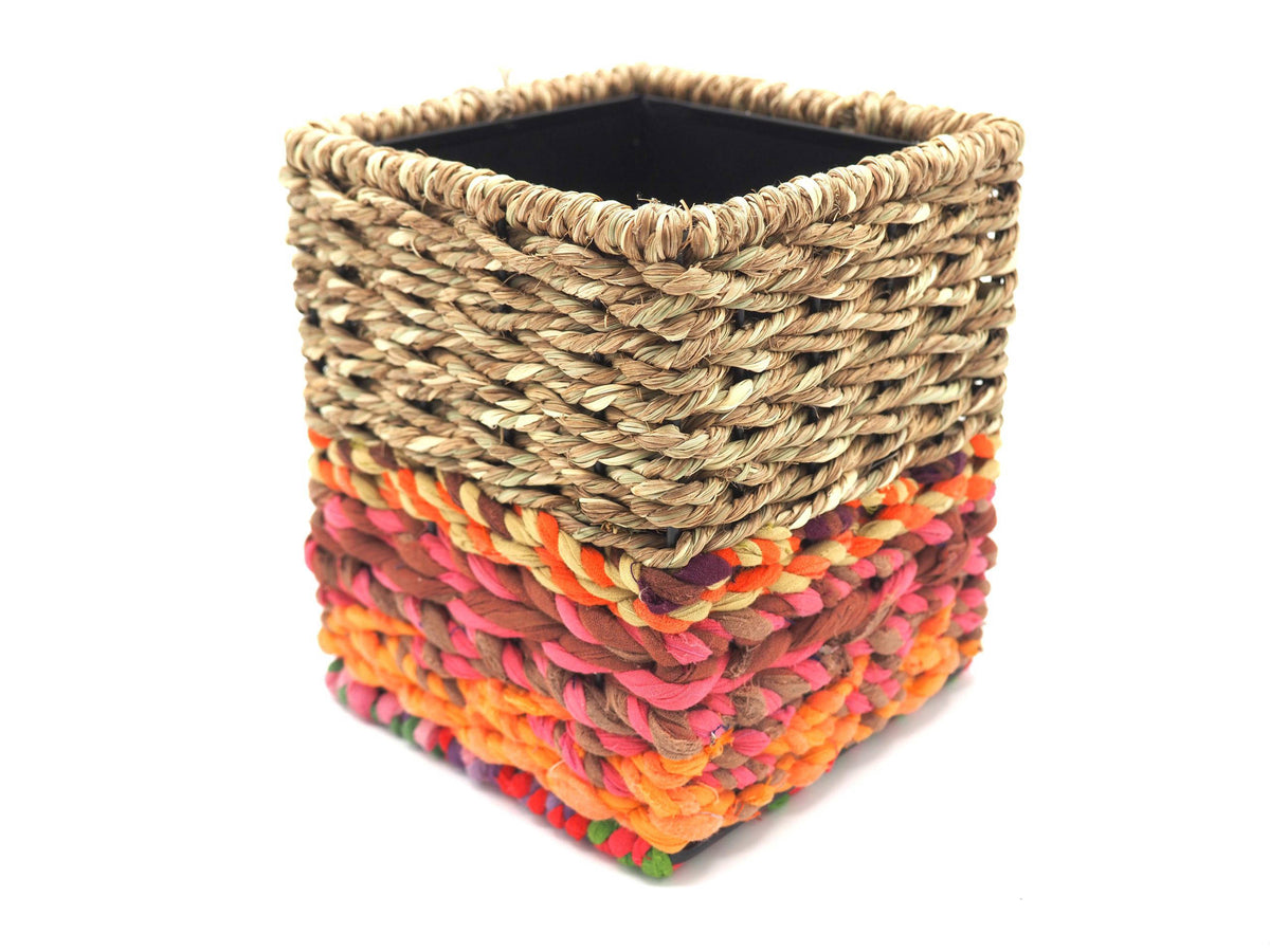Munja And Reclaimed Sari Fabric Planter – Small