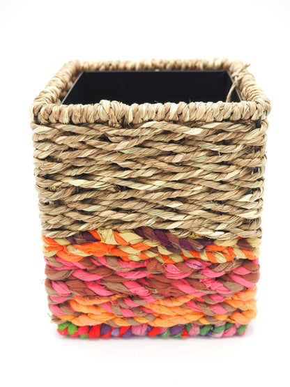 Munja And Reclaimed Sari Fabric Planter – Small