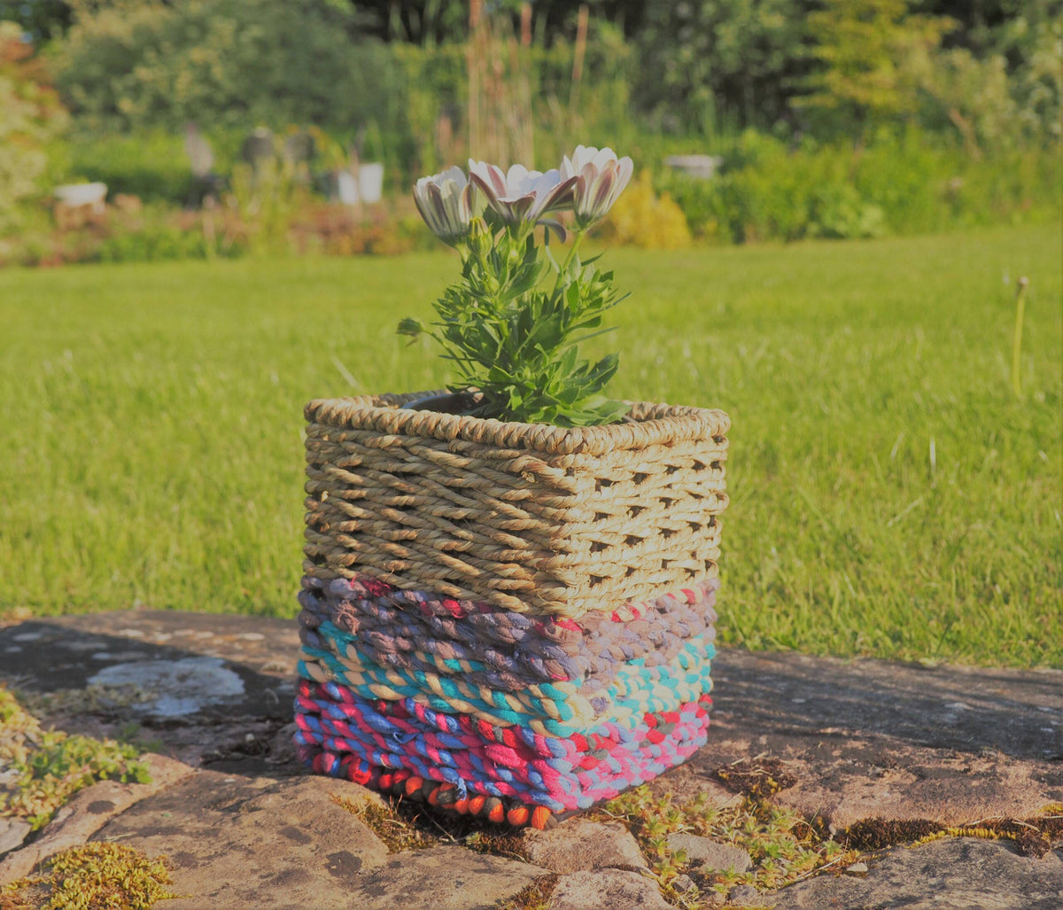 Munja And Reclaimed Sari Fabric Planter – Small