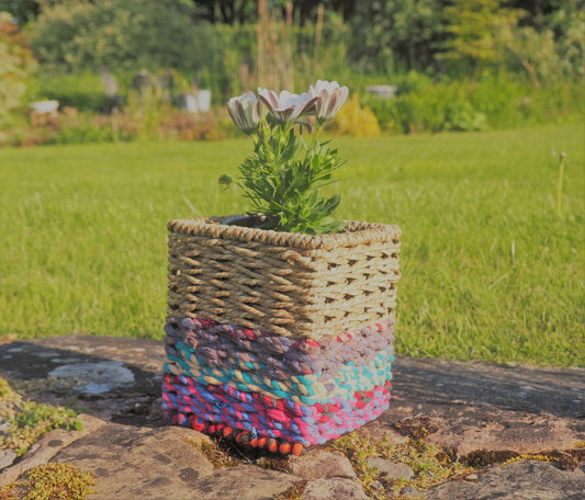 Munja And Reclaimed Sari Fabric Planter – Small