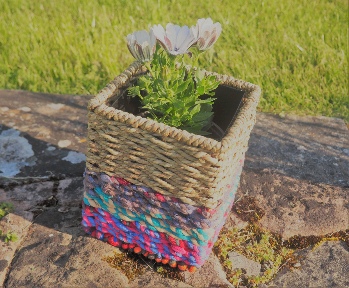 Munja And Reclaimed Sari Fabric Planter – Small