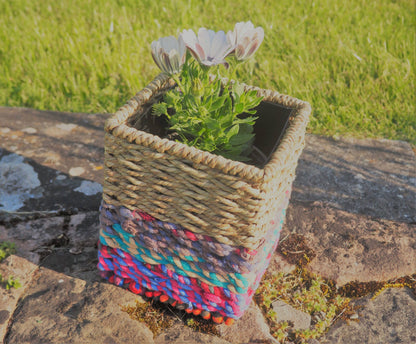 Munja And Reclaimed Sari Fabric Planter – Small