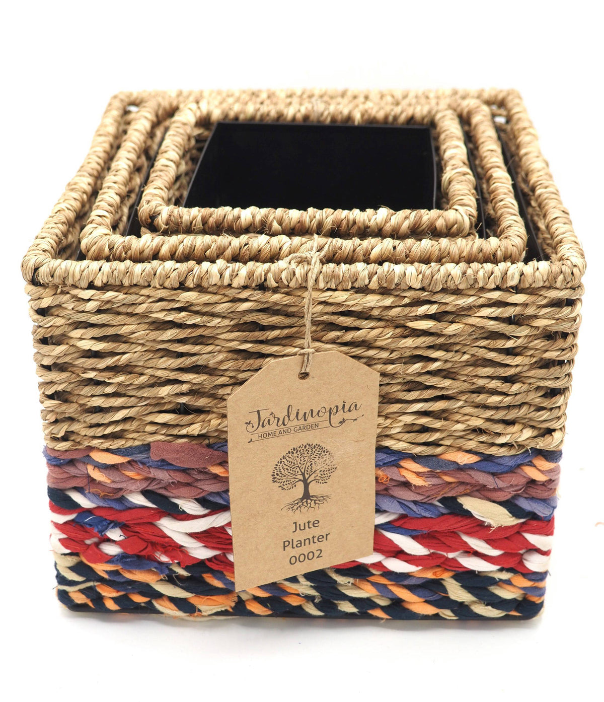 Munja And Reclaimed Sari Fabric Planter Set Of 3