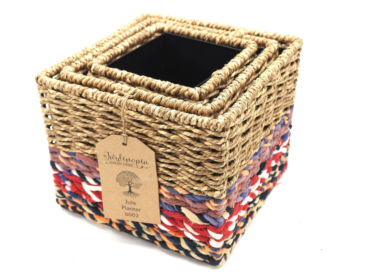 Munja And Reclaimed Sari Fabric Planter Set Of 3