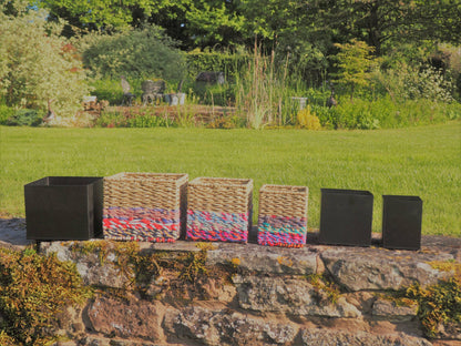 Munja And Reclaimed Sari Fabric Planter Set Of 3