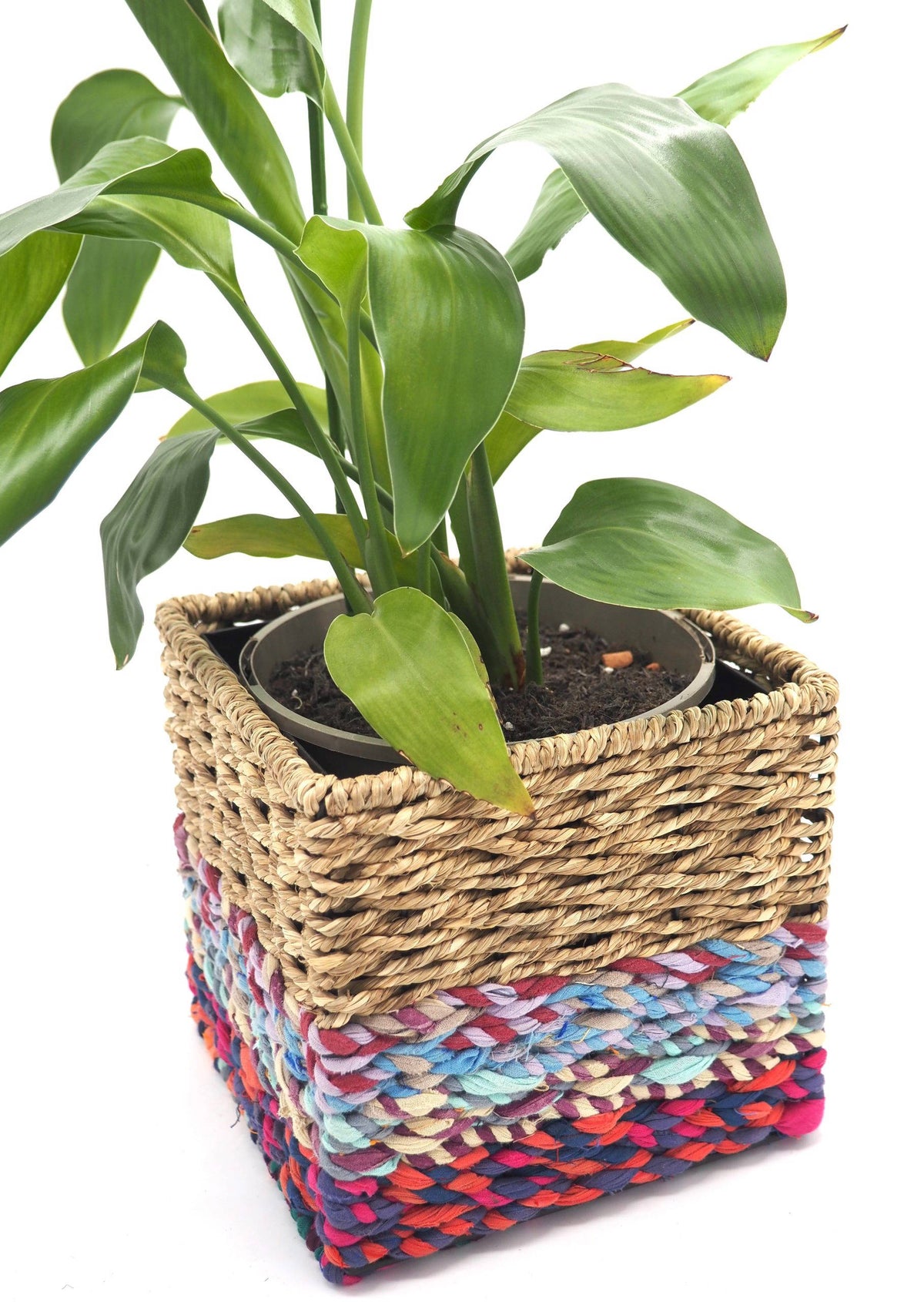 Munja And Reclaimed Sari Fabric Planter – Medium