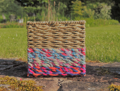 Munja And Reclaimed Sari Fabric Planter – Medium
