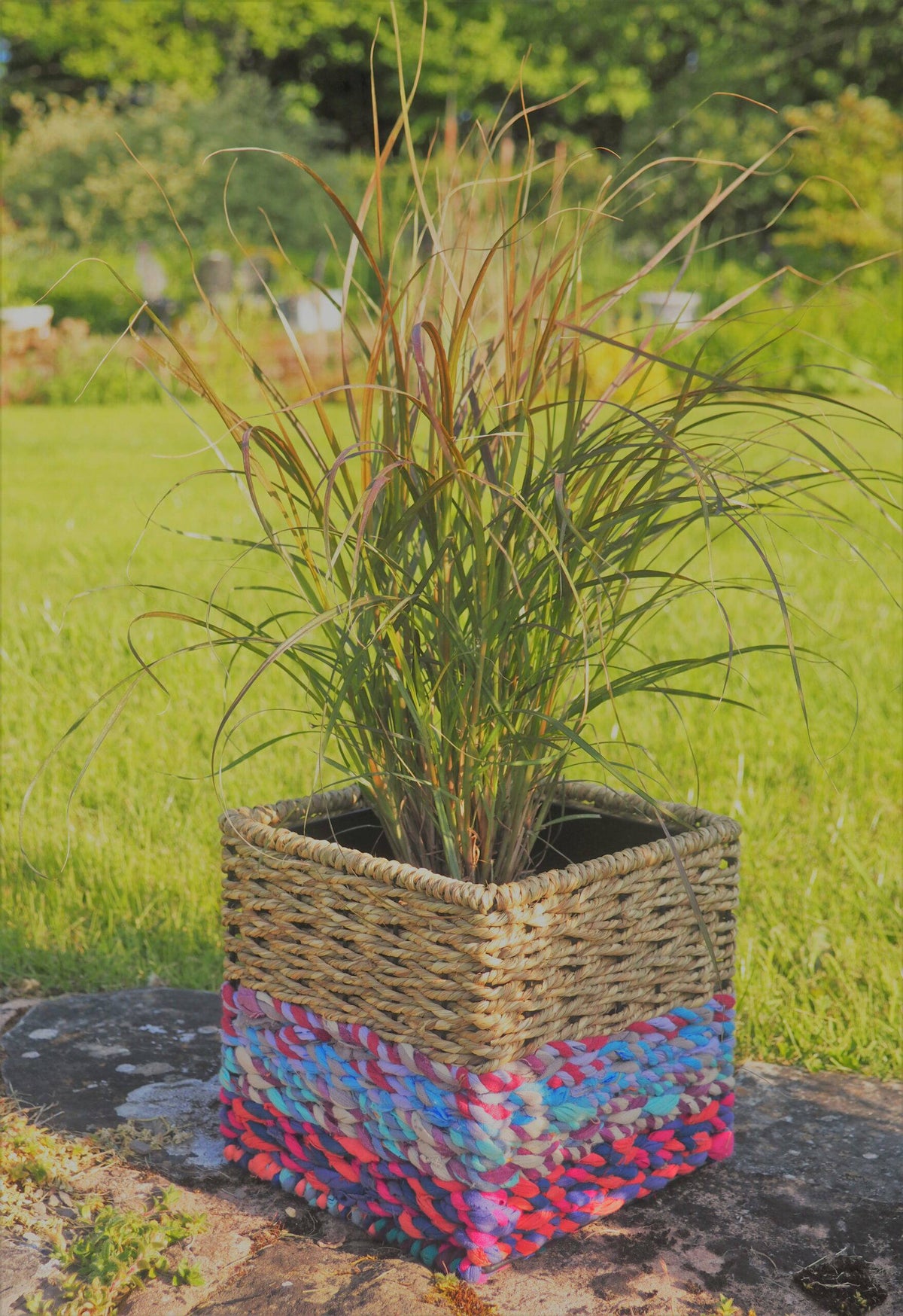 Munja And Reclaimed Sari Fabric Planter – Medium