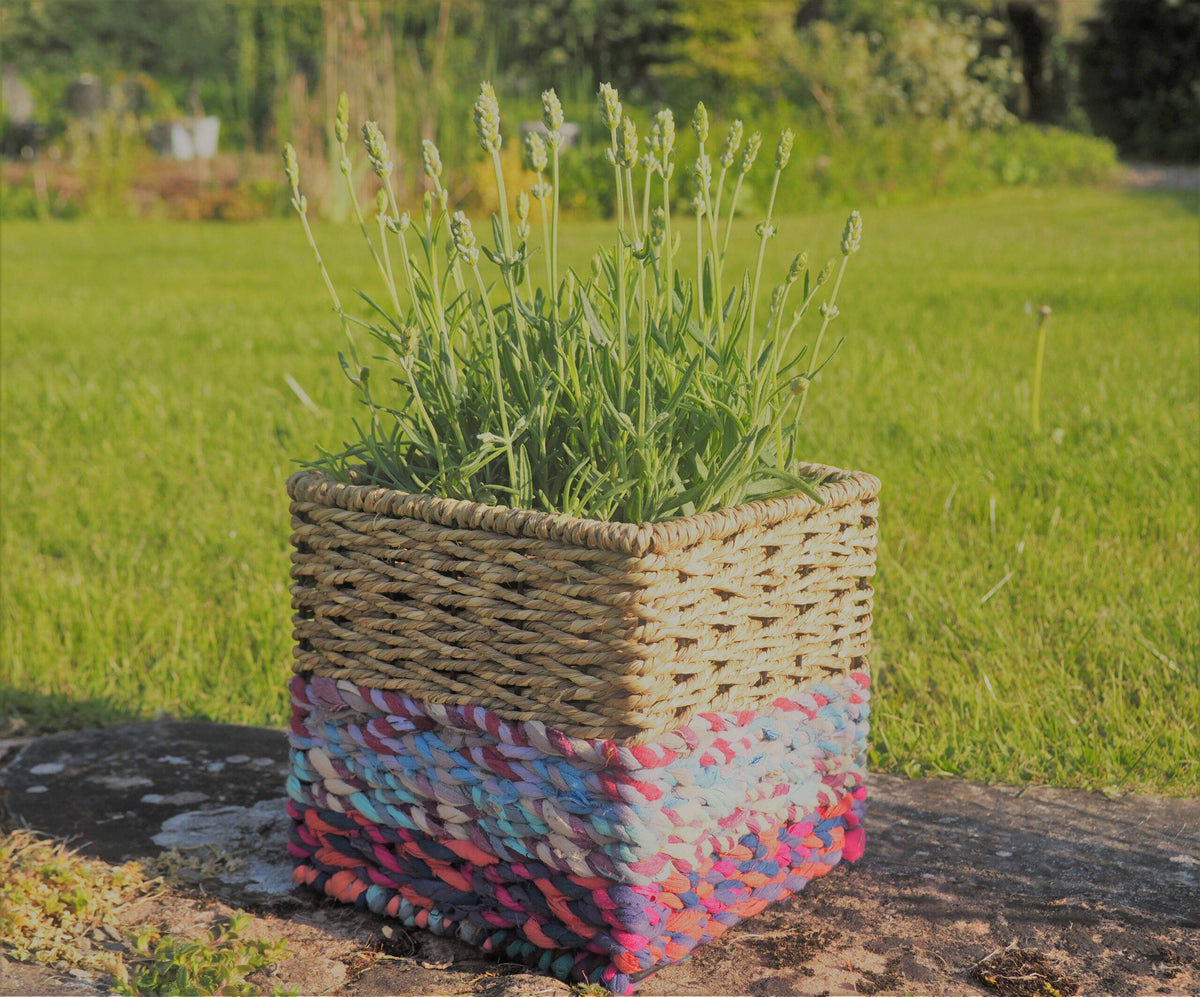 Munja And Reclaimed Sari Fabric Planter – Medium