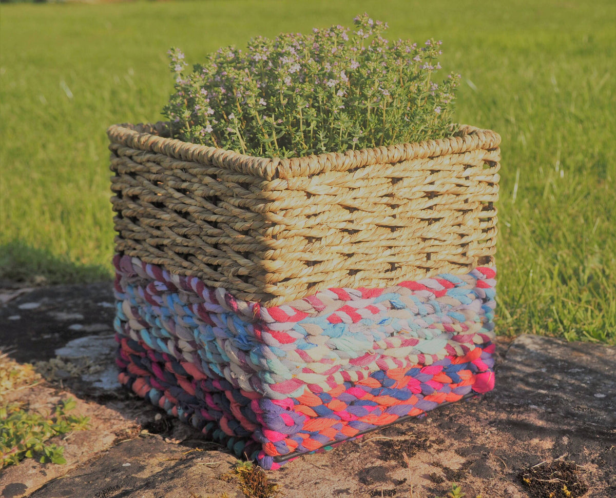 Munja And Reclaimed Sari Fabric Planter – Medium
