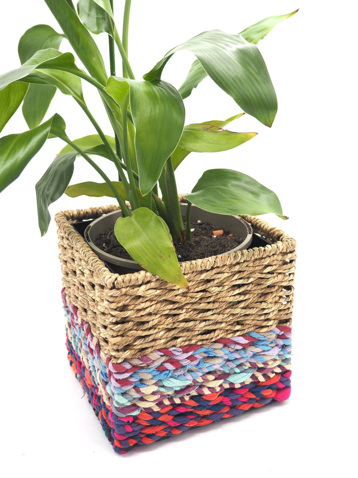 Munja And Reclaimed Sari Fabric Planter - Large