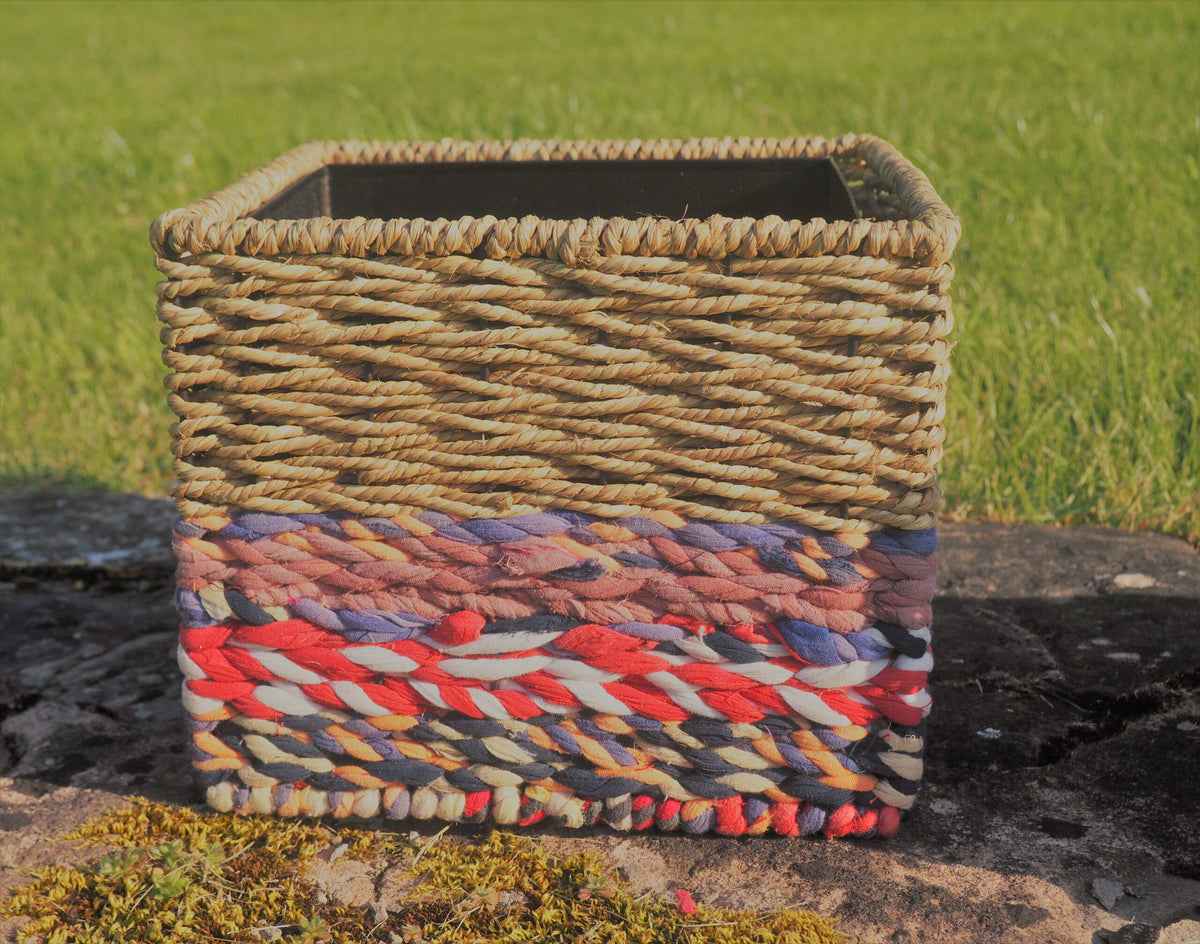 Munja And Reclaimed Sari Fabric Planter - Large