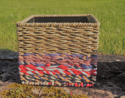 Munja And Reclaimed Sari Fabric Planter - Large