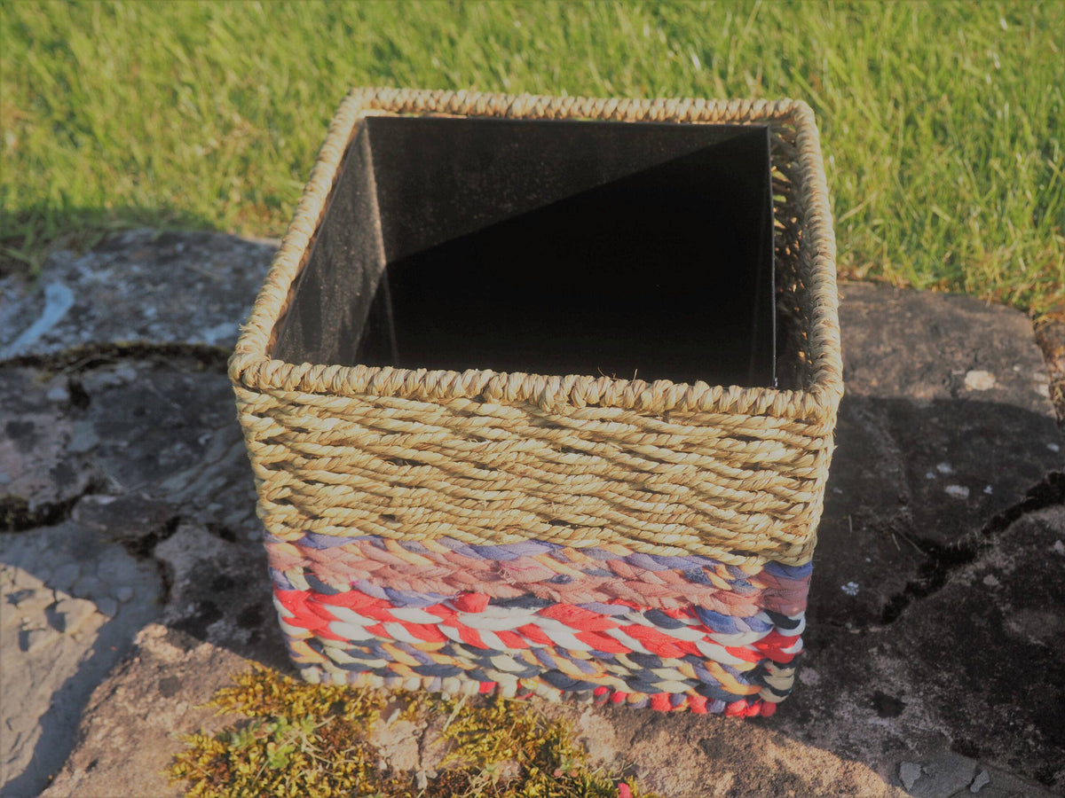 Munja And Reclaimed Sari Fabric Planter - Large