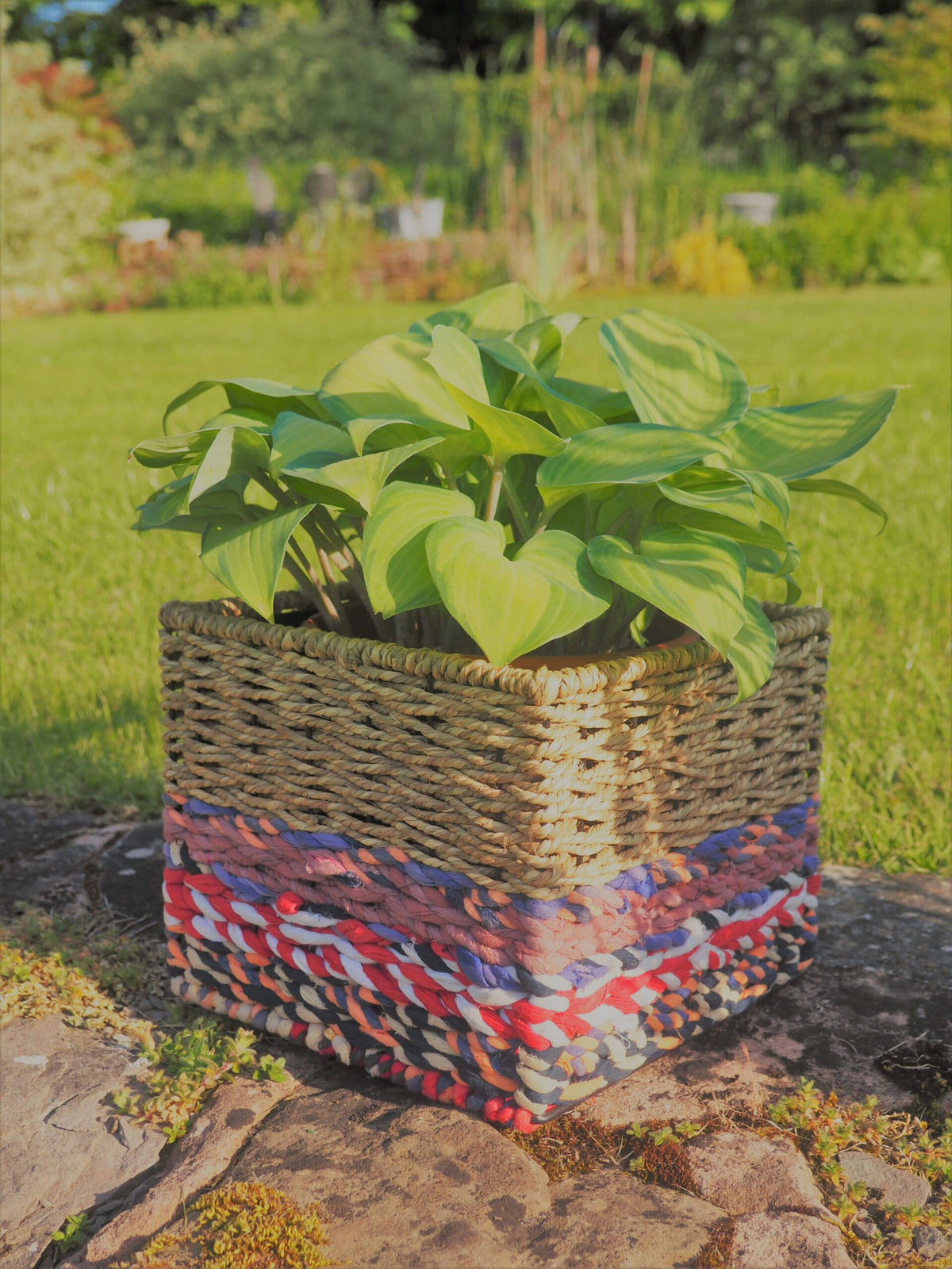 Munja And Reclaimed Sari Fabric Planter - Large