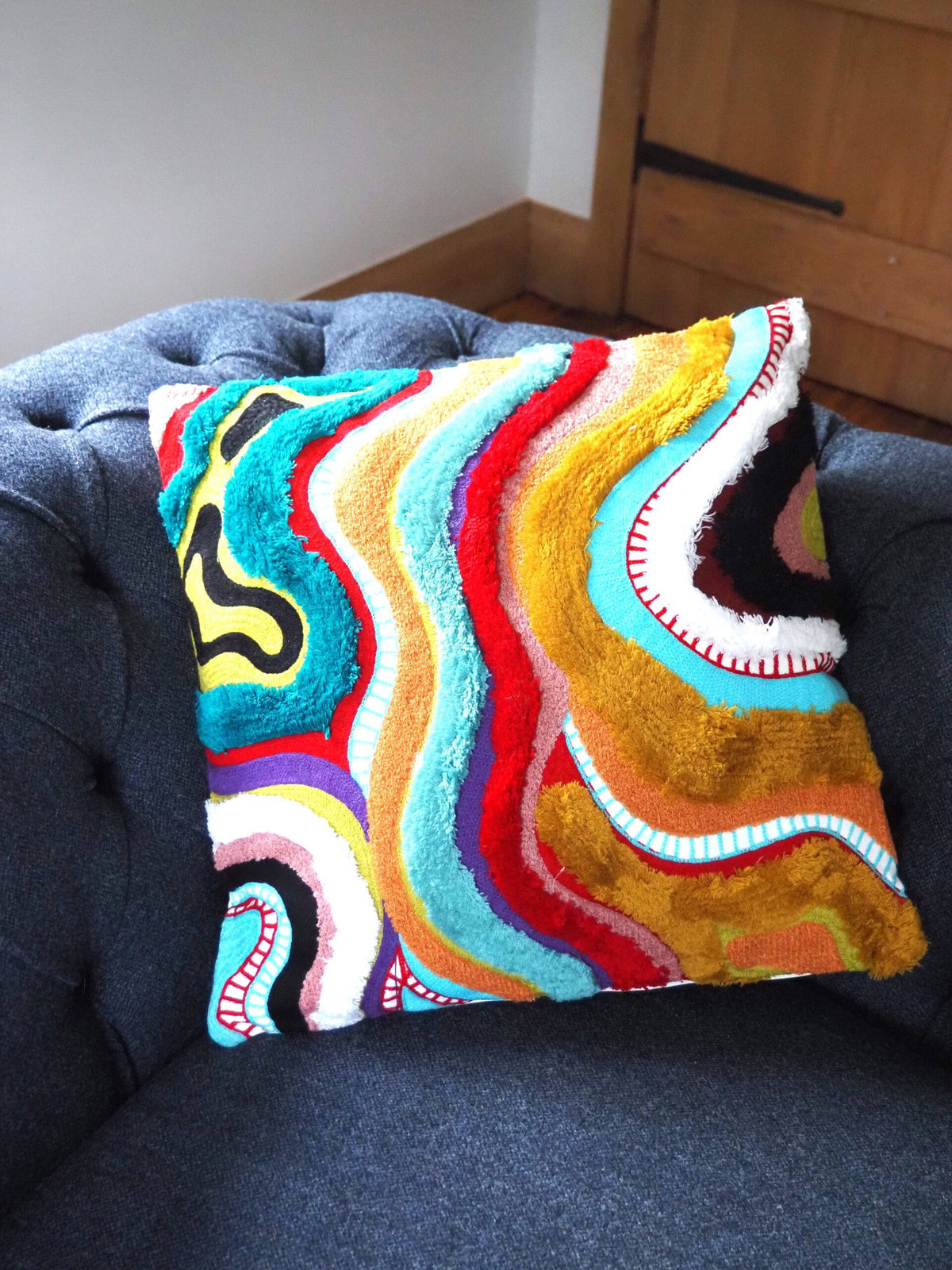 Hand Embroidered Cushion Cover With Poly Fiber Filler