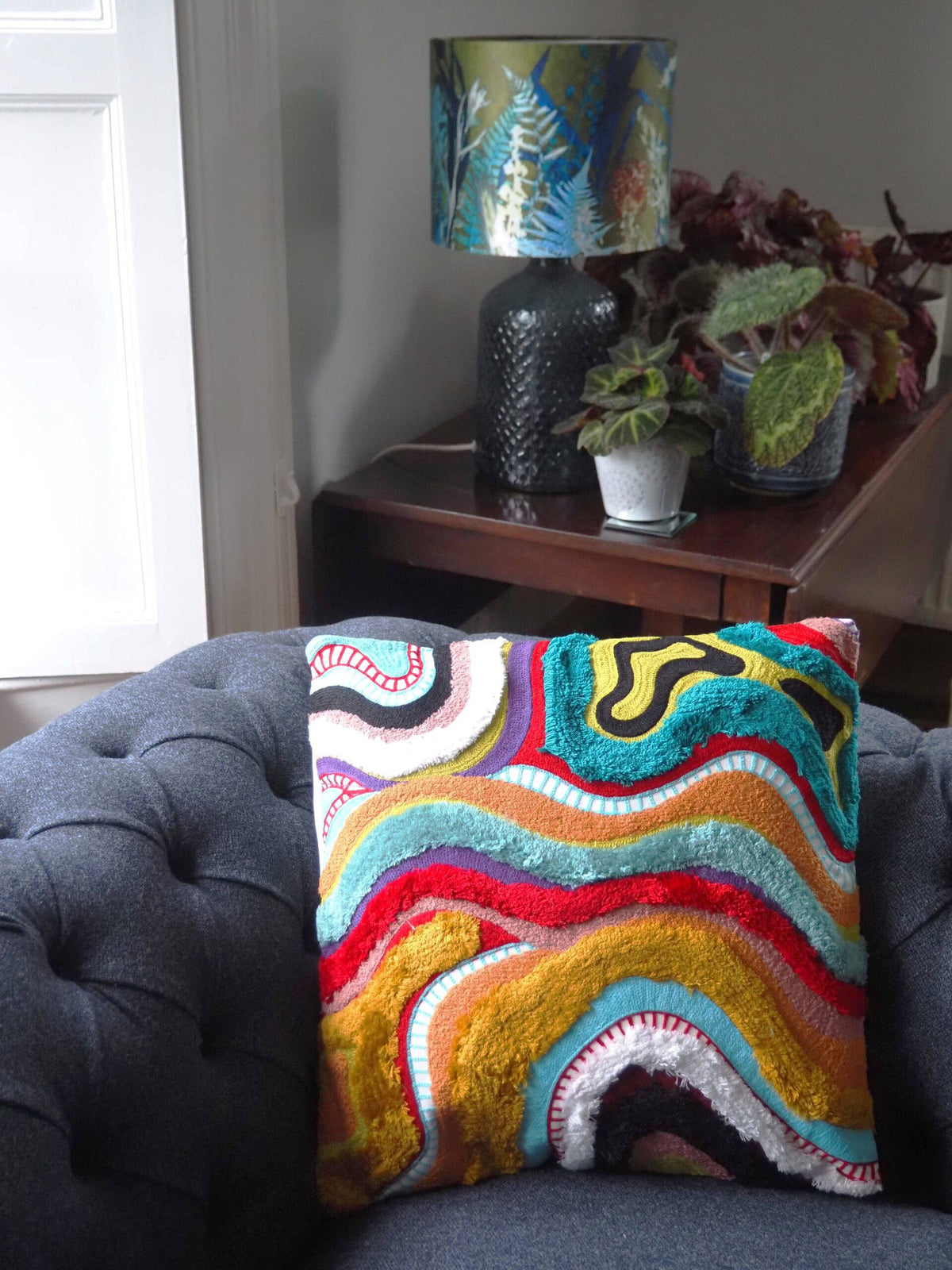 Hand Embroidered Cushion Cover With Poly Fiber Filler