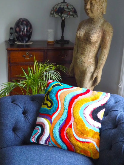 Hand Embroidered Cushion Cover With Poly Fiber Filler