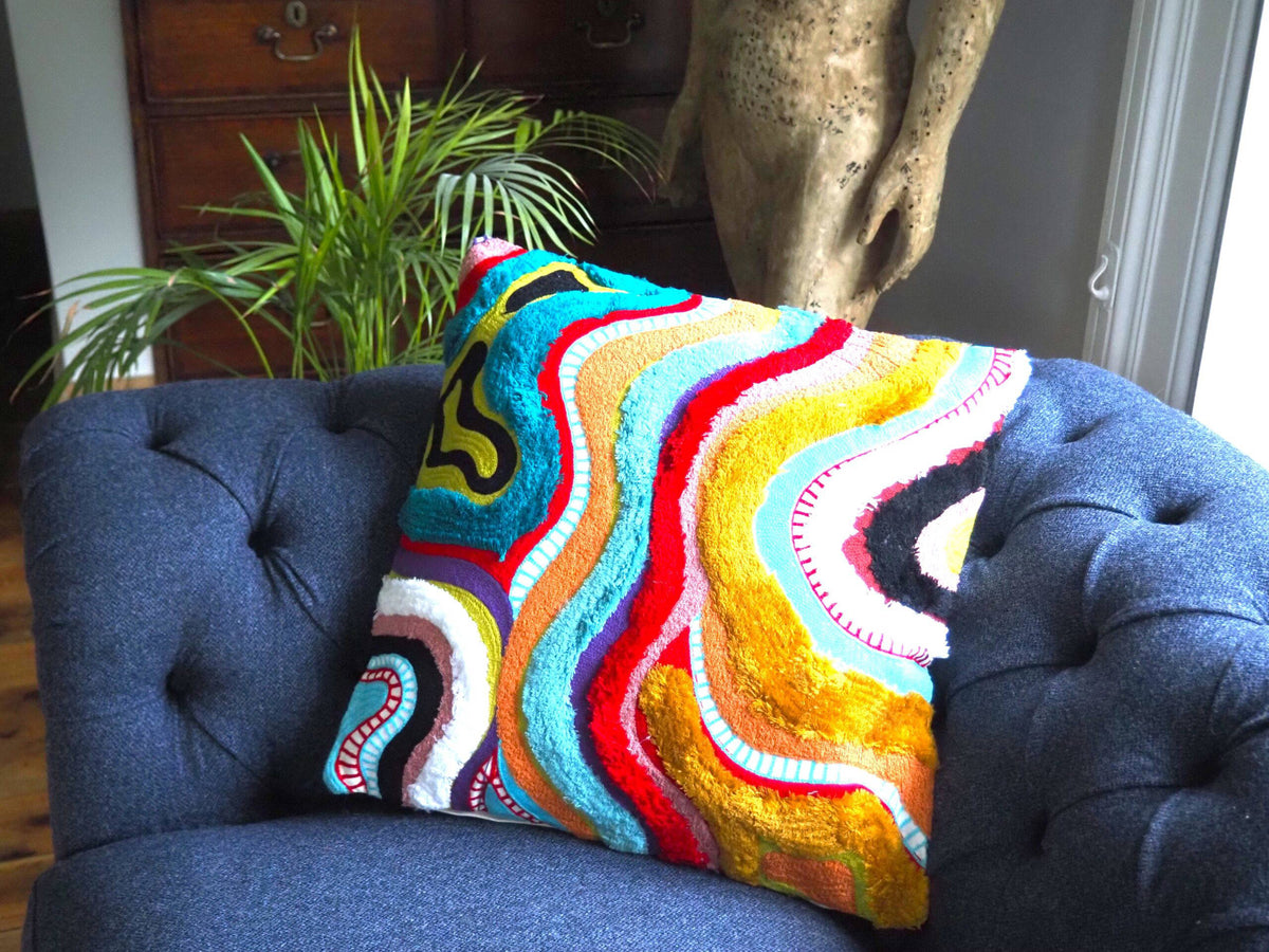 Hand Embroidered Cushion Cover With Poly Fiber Filler