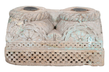 Antique Indian Hand Carved Stone Pillar Base Candle Holder
