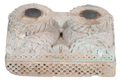 Antique Indian Hand Carved Stone Pillar Base Candle Holder