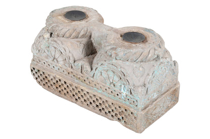 Antique Indian Hand Carved Stone Pillar Base Candle Holder