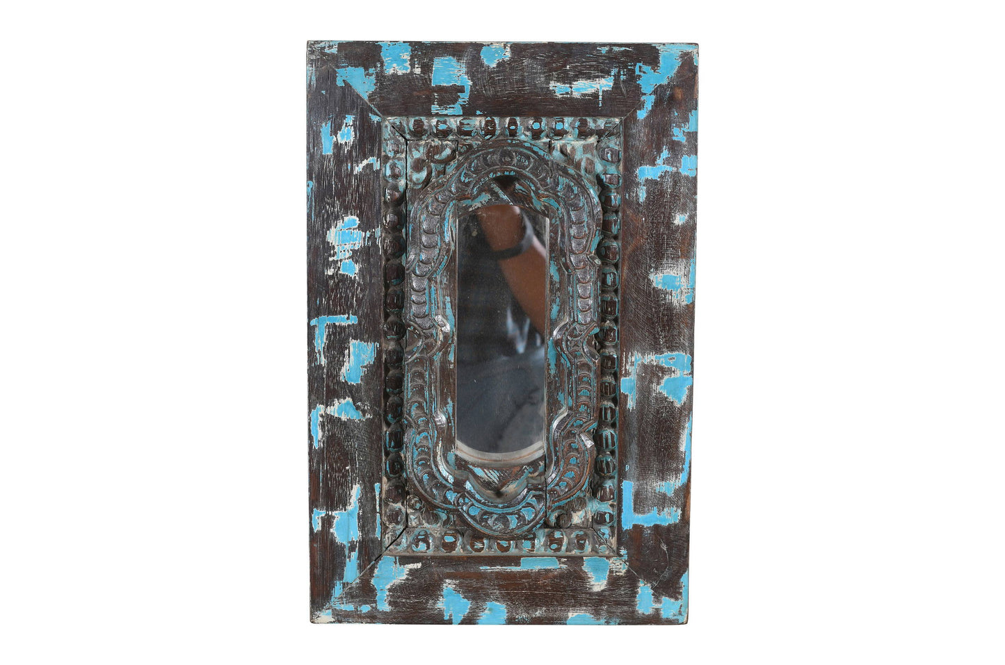 Vintage Indian Teak Wood Wall Mirror