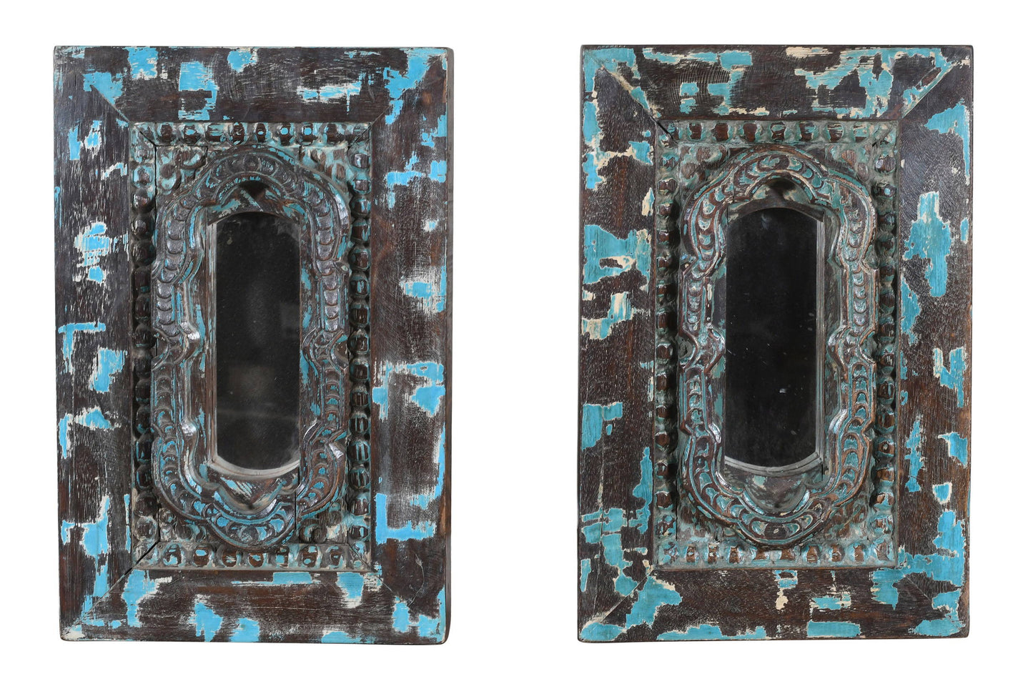 Vintage Indian Teak Wood Wall Mirror