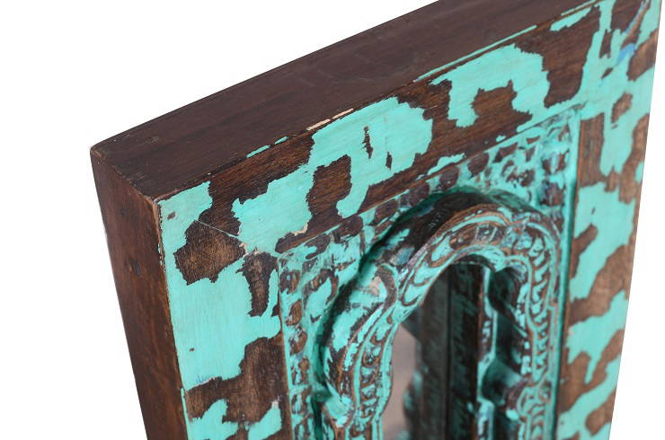 Vintage Indian Teak Wood Wall Mirror