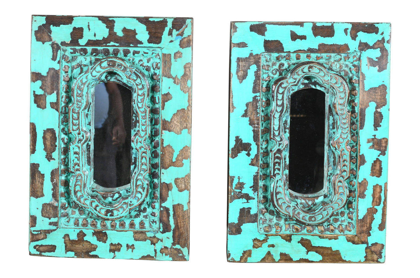 Vintage Indian Teak Wood Wall Mirror