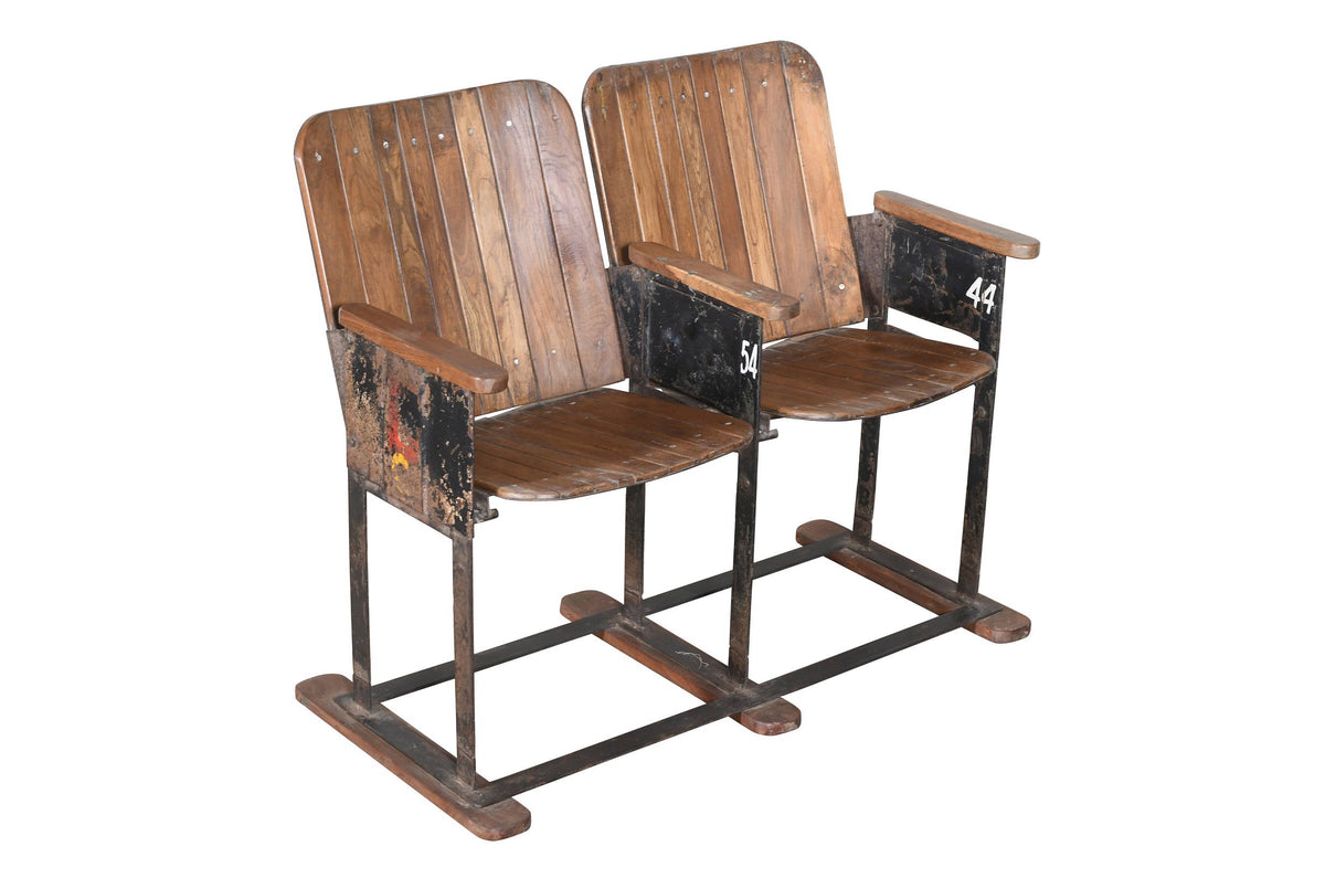 Antique Indian Pair Of Wooden Cinema Seats