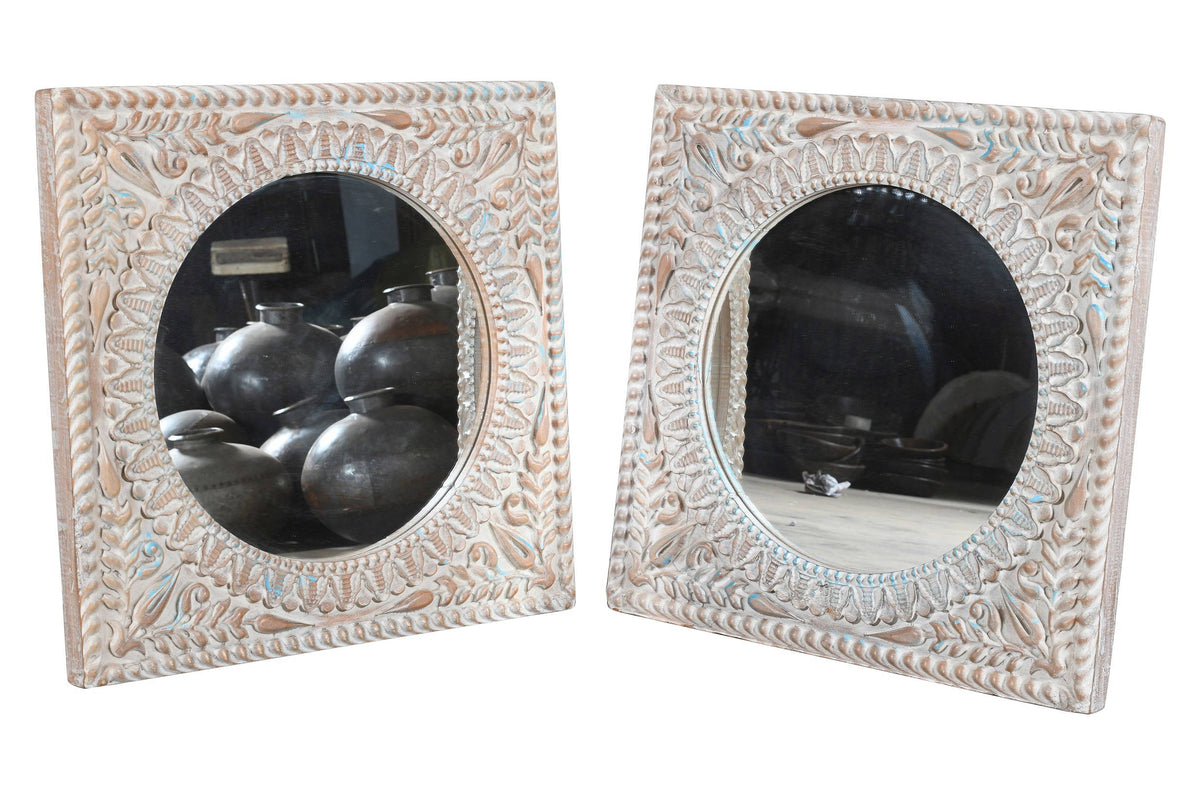 Reclaimed Vintage Indian Teak Wood Wall Mirror