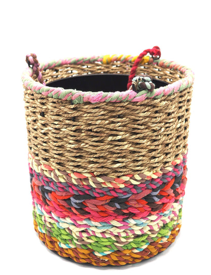 Munja and Reclaimed Fabric Eco Hanging Planter with Removable Metal Liner - Set of 3