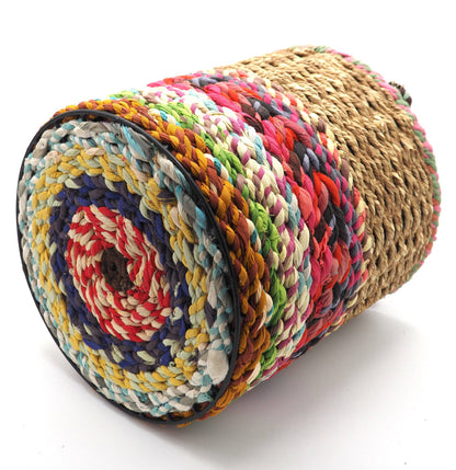 Munja and Reclaimed Fabric Eco Hanging Planter with Removable Metal Liner - Large