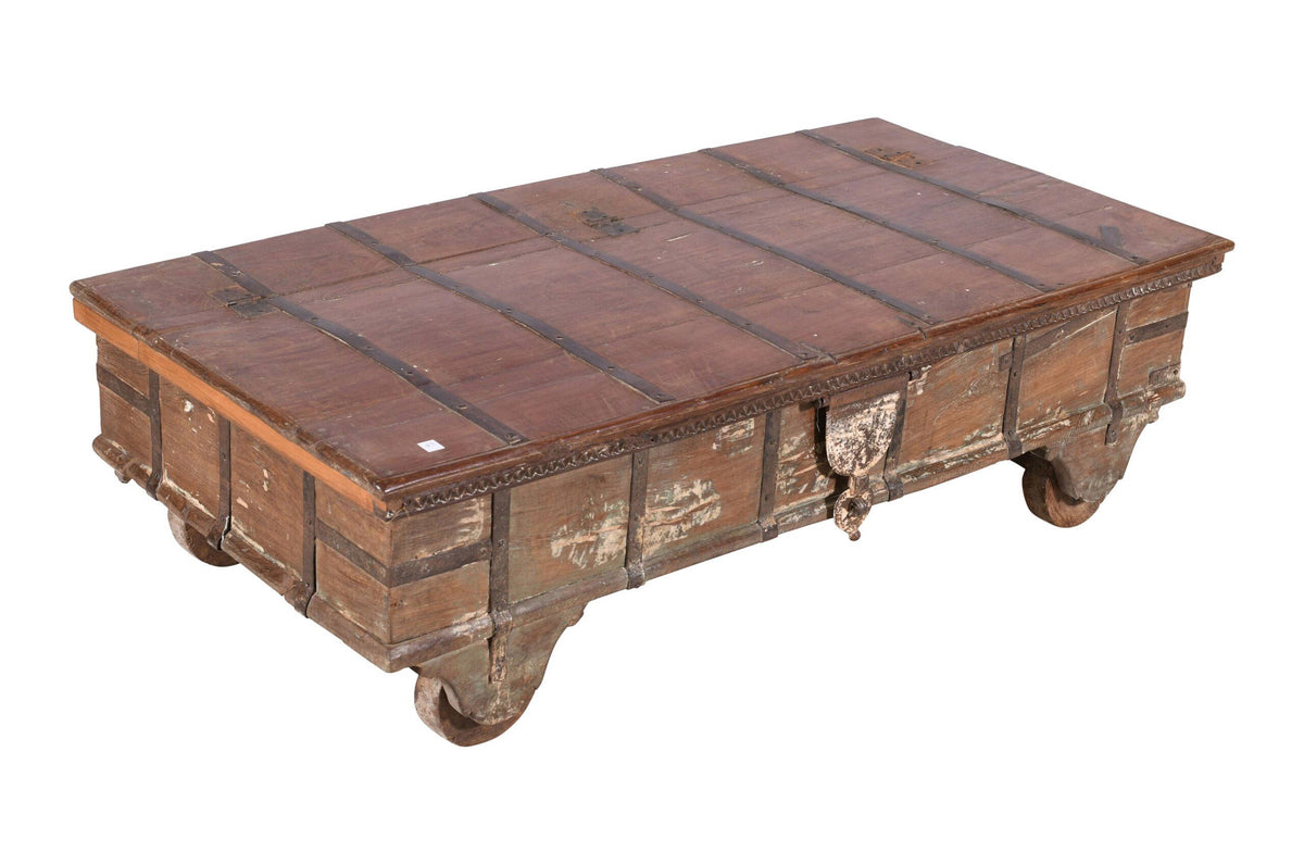 Antique Indian Teak Wood Surti Coffee Table Chest