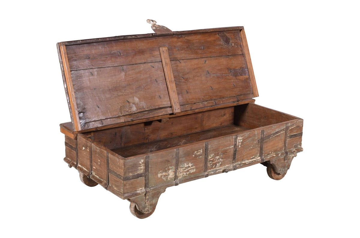 Antique Indian Teak Wood Surti Coffee Table Chest