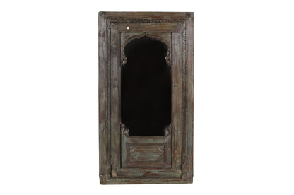 Large Antique Indian Jharoka Bari Teak Window Mirror