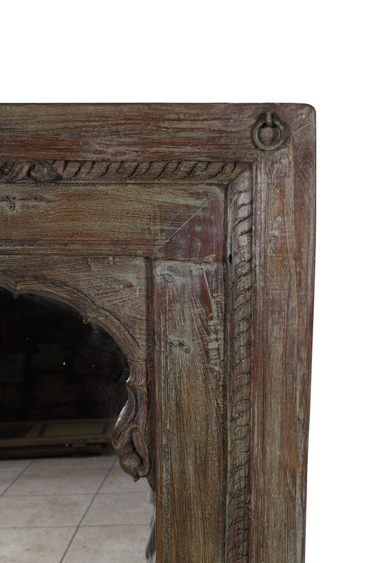 Large Antique Indian Jharoka Bari Teak Window Mirror