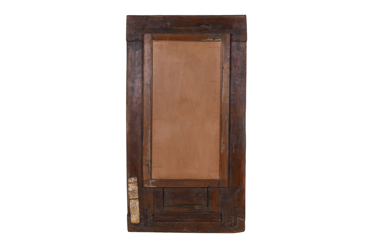Large Antique Indian Jharoka Bari Teak Window Mirror
