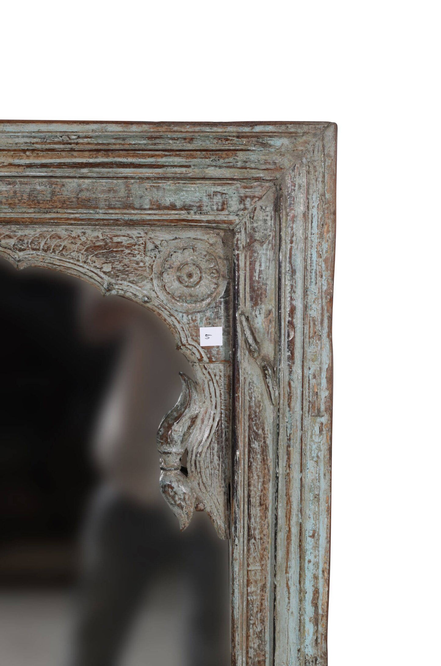 Large Antique Indian Jharoka Bari Teak Window Mirror