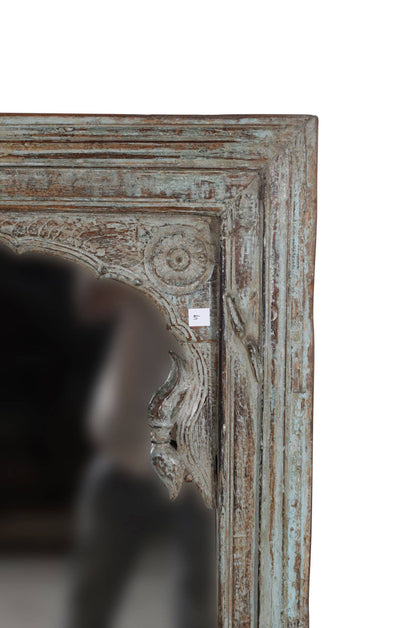 Large Antique Indian Jharoka Bari Teak Window Mirror