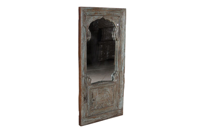 Large Antique Indian Jharoka Bari Teak Window Mirror