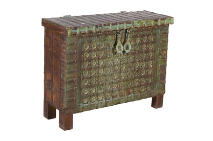 Antique Indian Teak Wood Pitara Console Chest