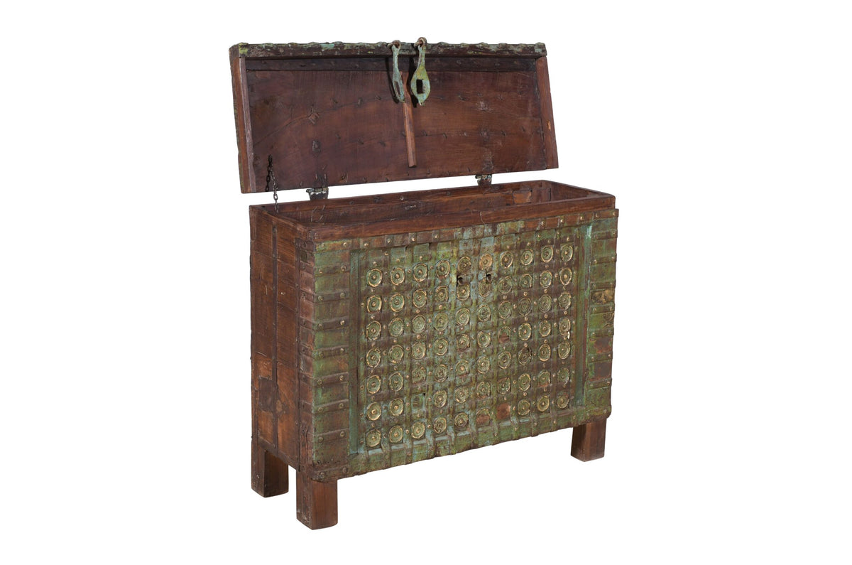 Antique Indian Teak Wood Pitara Console Chest