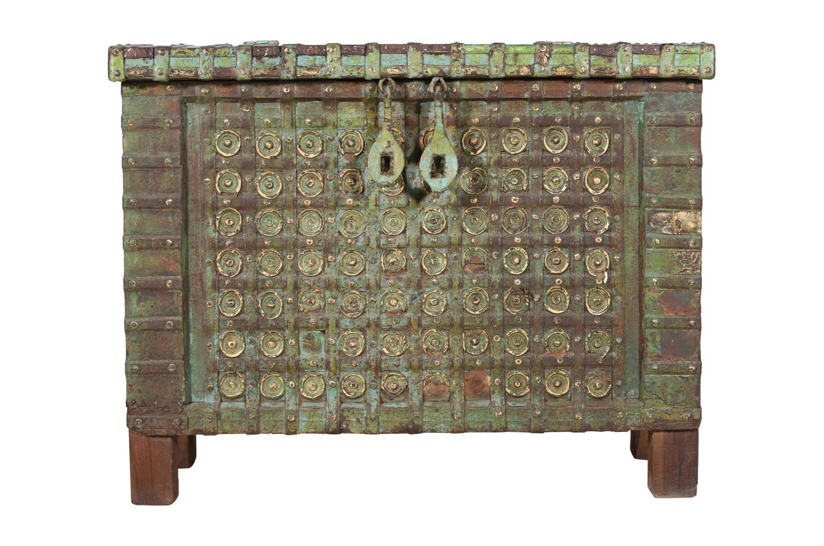 Antique Indian Teak Wood Pitara Console Chest